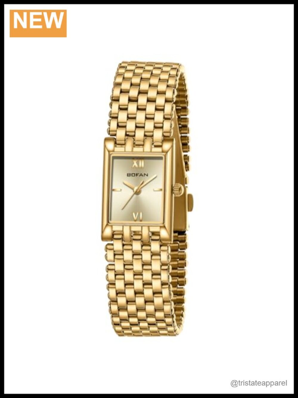 Square Dial Gold Watch with Stainless Steel Bracelet, Japanese Quartz